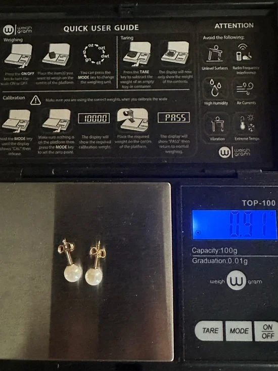 14k Solid Gold White Pearl Stud Earrings - Picture 14 of 14